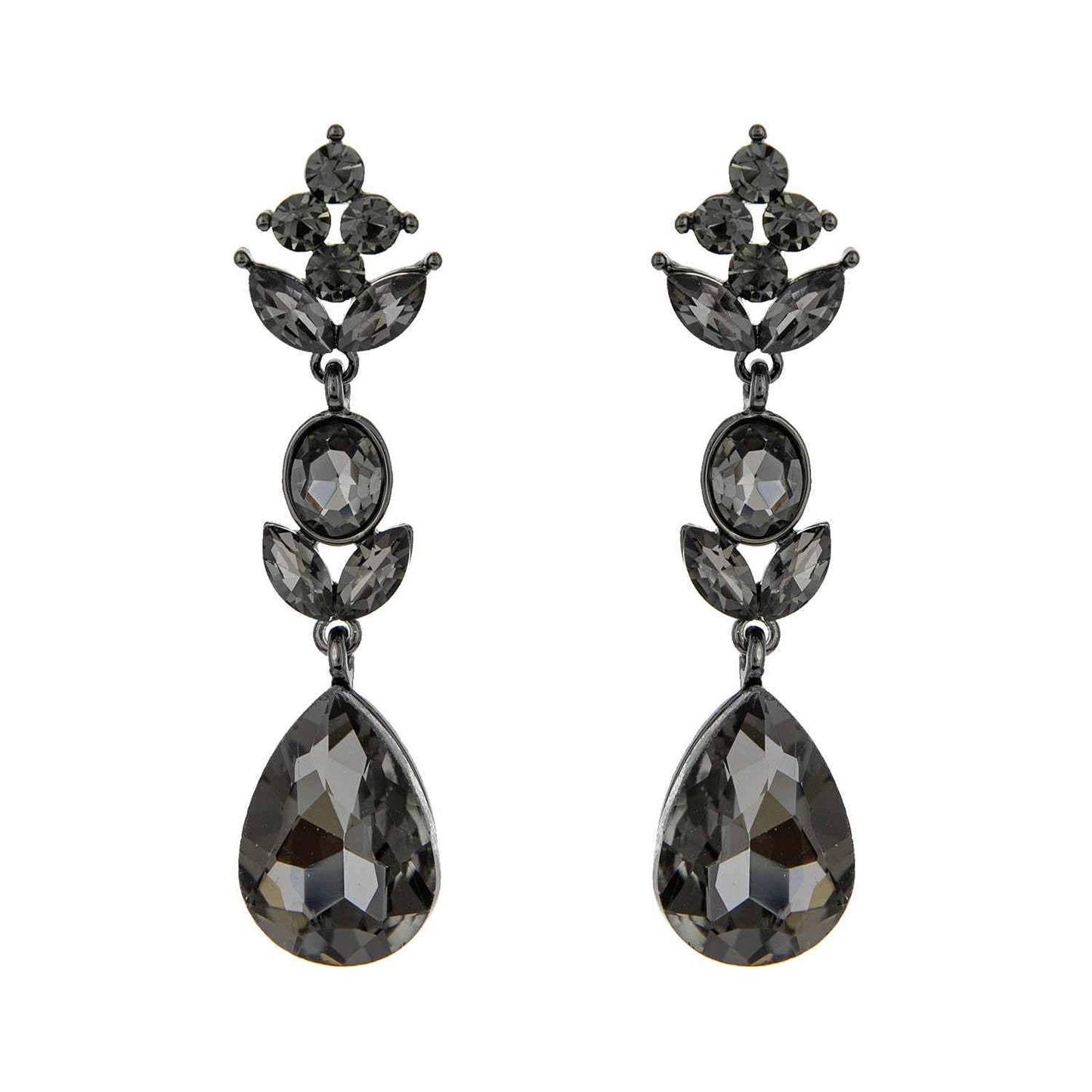 3-Tier Crystal Teardrop Floral Petal Earrings : Crystal