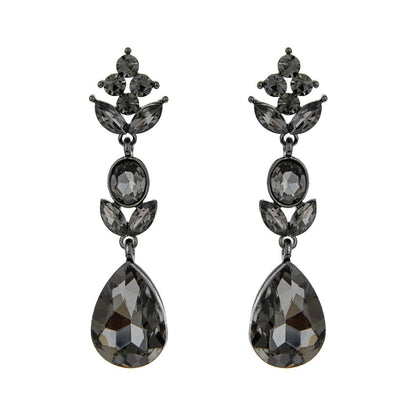 3-Tier Crystal Teardrop Floral Petal Earrings : Crystal