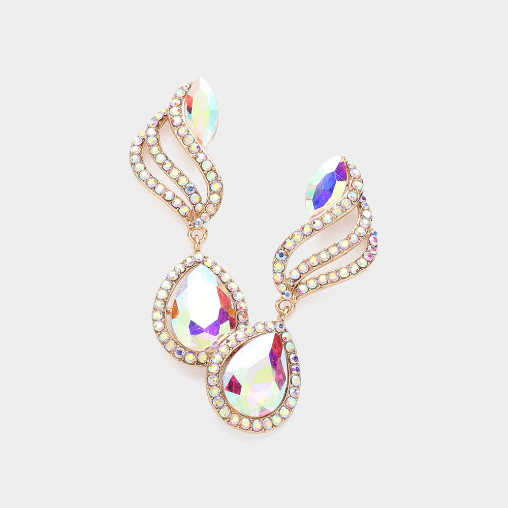 Teardrop Stone Pointed Rhinestone Paved Dangle Evening Earrings: Fuchsia
