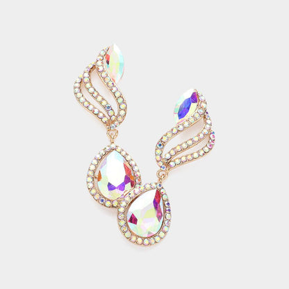 Teardrop Stone Pointed Rhinestone Paved Dangle Evening Earrings: Fuchsia