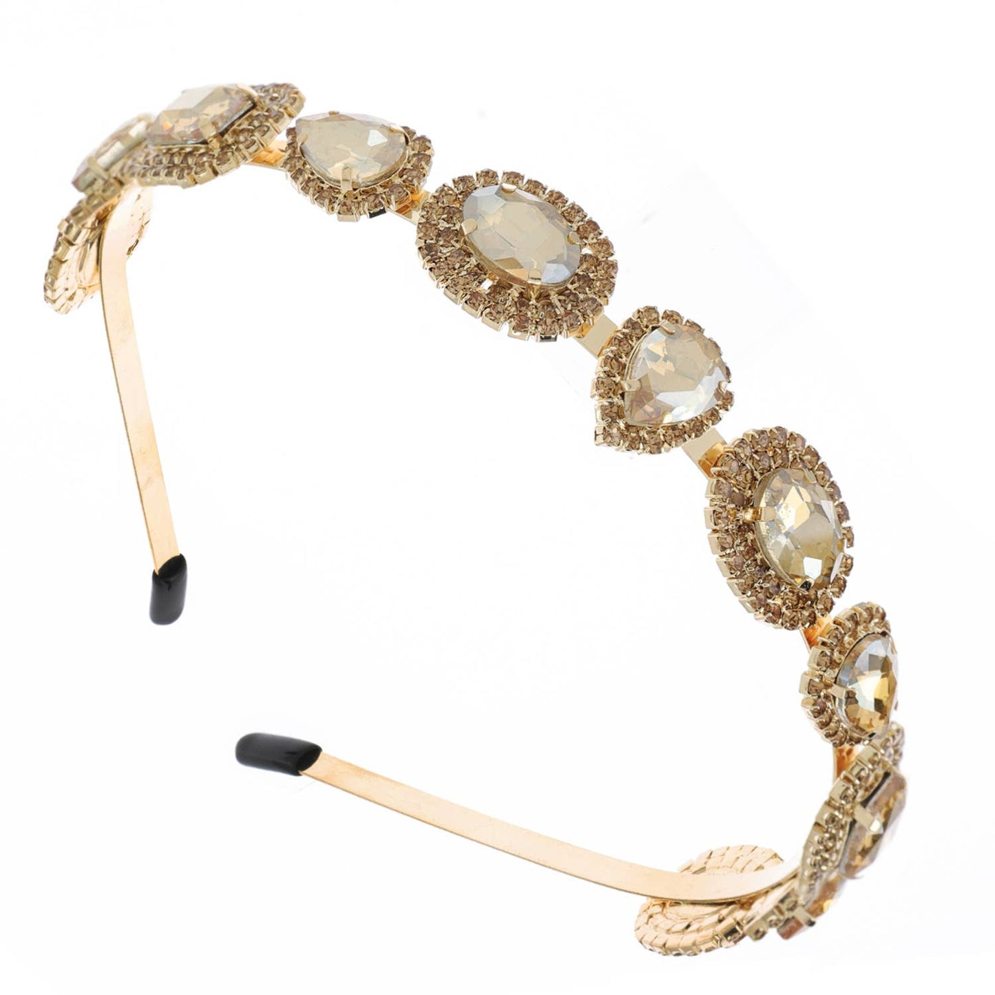 Baroque Rhinestone Crystal Gemstone w/ Halo Metal Headband: Gold