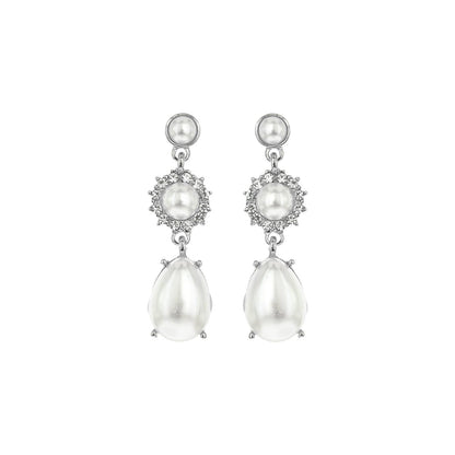 3 Tier Floral & Teardrop Rhinestone Crystal Dangle Earrings: Royal Blue