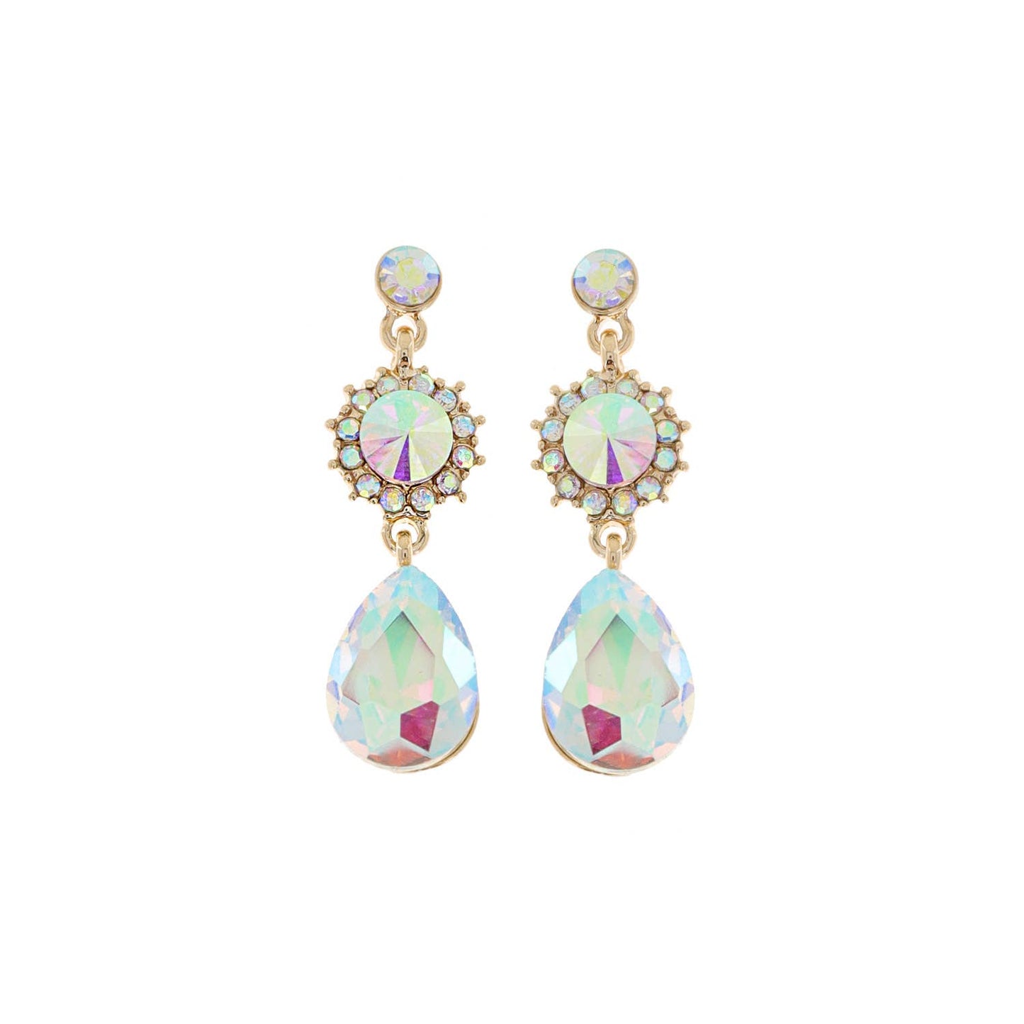 3 Tier Floral & Teardrop Rhinestone Crystal Dangle Earrings: White