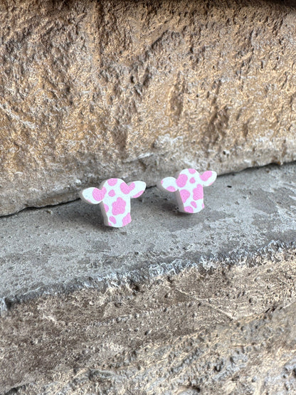 Pink Cow Print Cow Stud