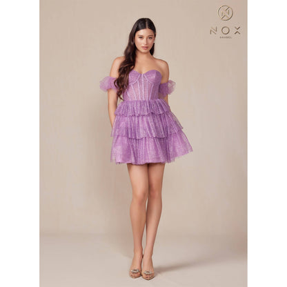 Glitter Sweetheart Neckline Short Dress Y860: DUSTY LAVENDER / 12
