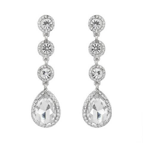 4 Tier Rhinestone Teardrop & Circle Crystals Dangle Earrings: Iridescent