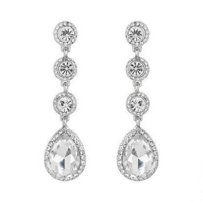 4 Tier Rhinestone Teardrop & Circle Crystals Dangle Earrings: Iridescent