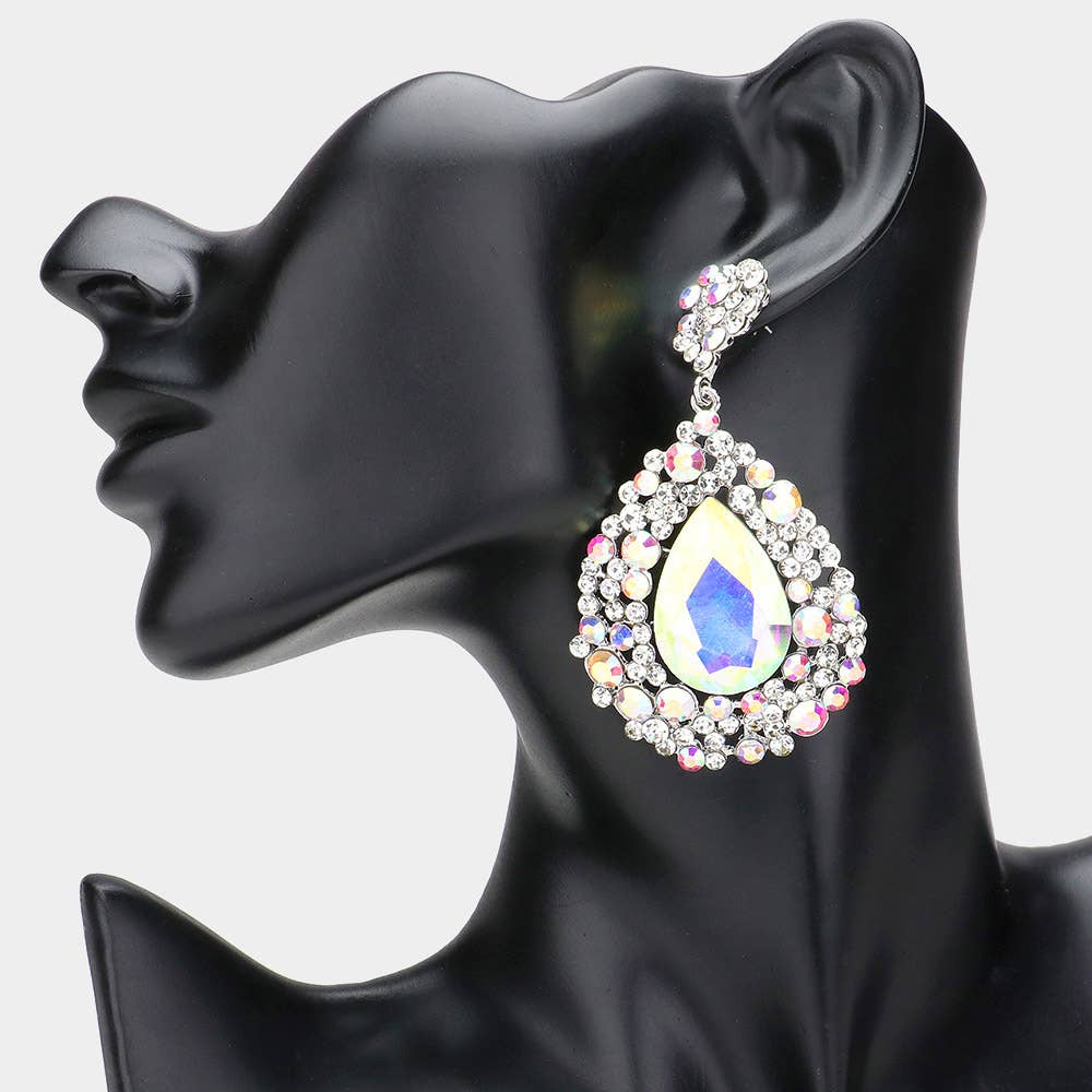 Teardrop Rhinestone Embellished Dangle Evening Earrings: EMERALD