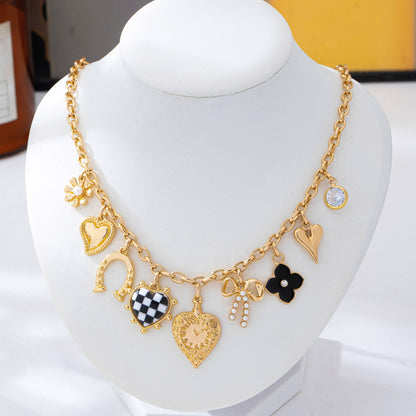 Checkered Heart Charm Necklace