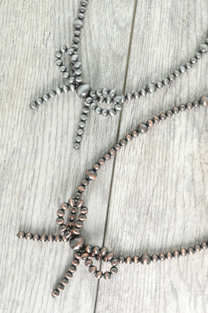 Western Bow Knot Pendant Pearl Bead Necklace : Silver