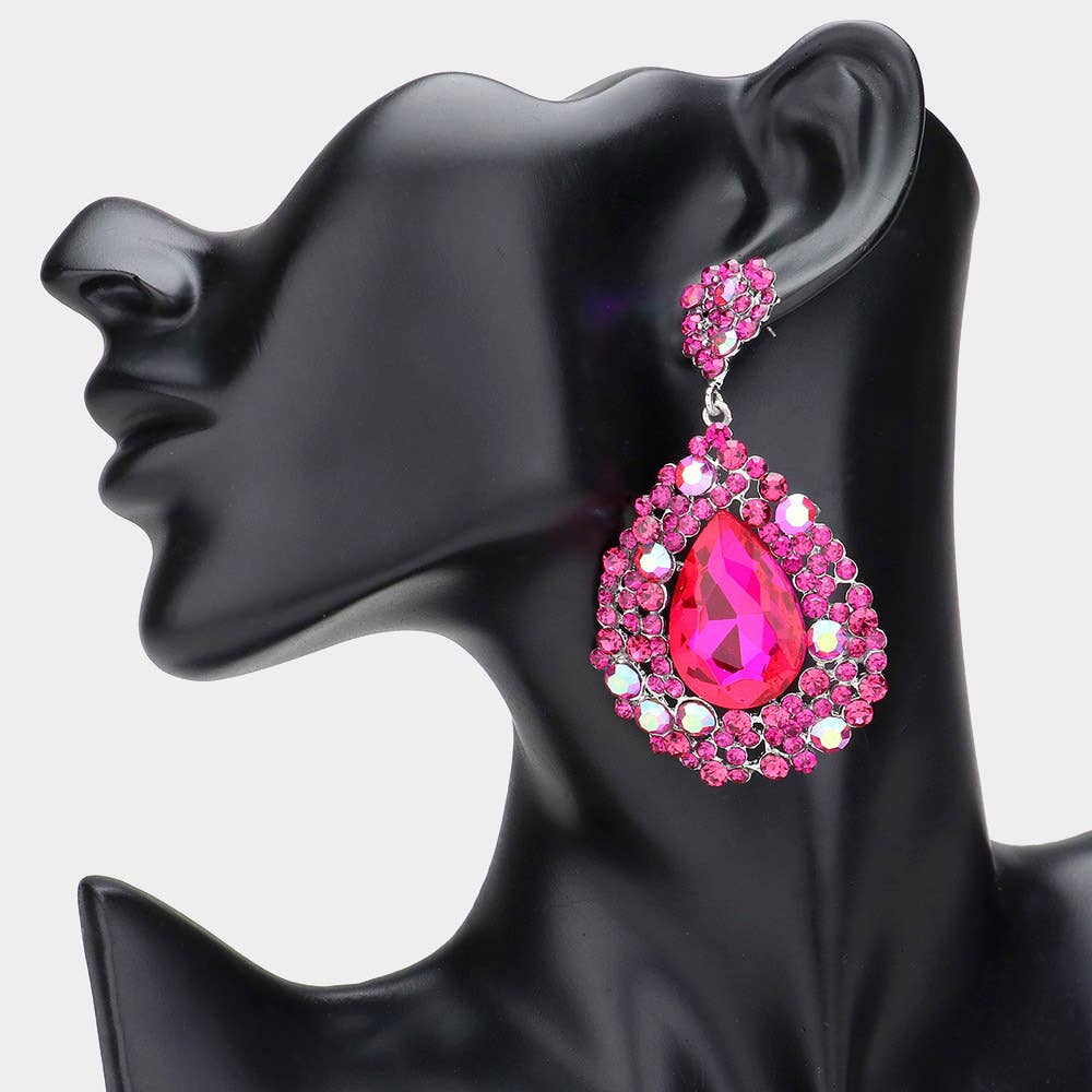 Teardrop Rhinestone Embellished Dangle Evening Earrings: SAPP