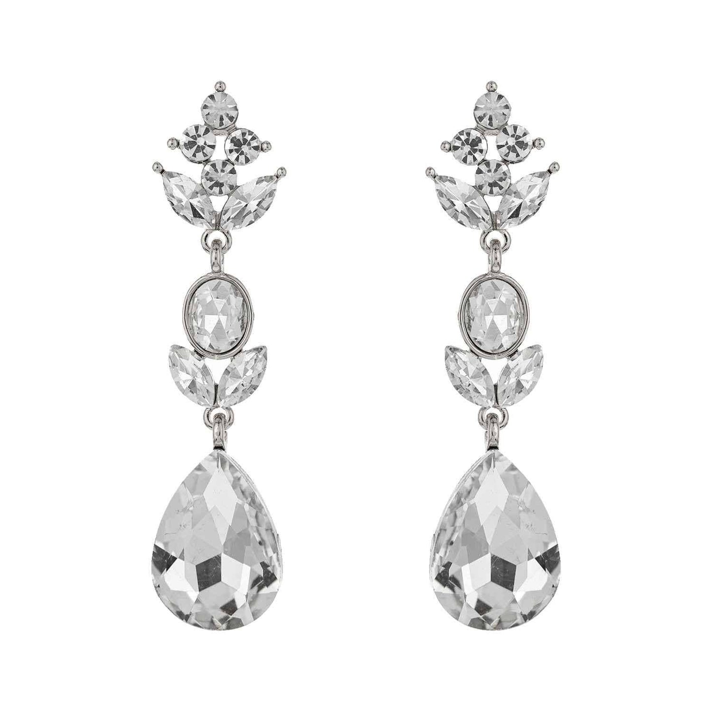 3-Tier Crystal Teardrop Floral Petal Earrings : Crystal
