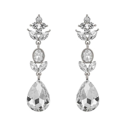 3-Tier Crystal Teardrop Floral Petal Earrings : Crystal