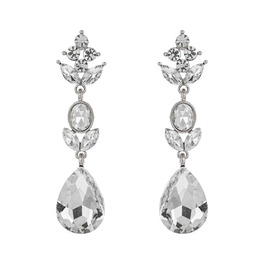 3-Tier Crystal Teardrop Floral Petal Earrings : Crystal