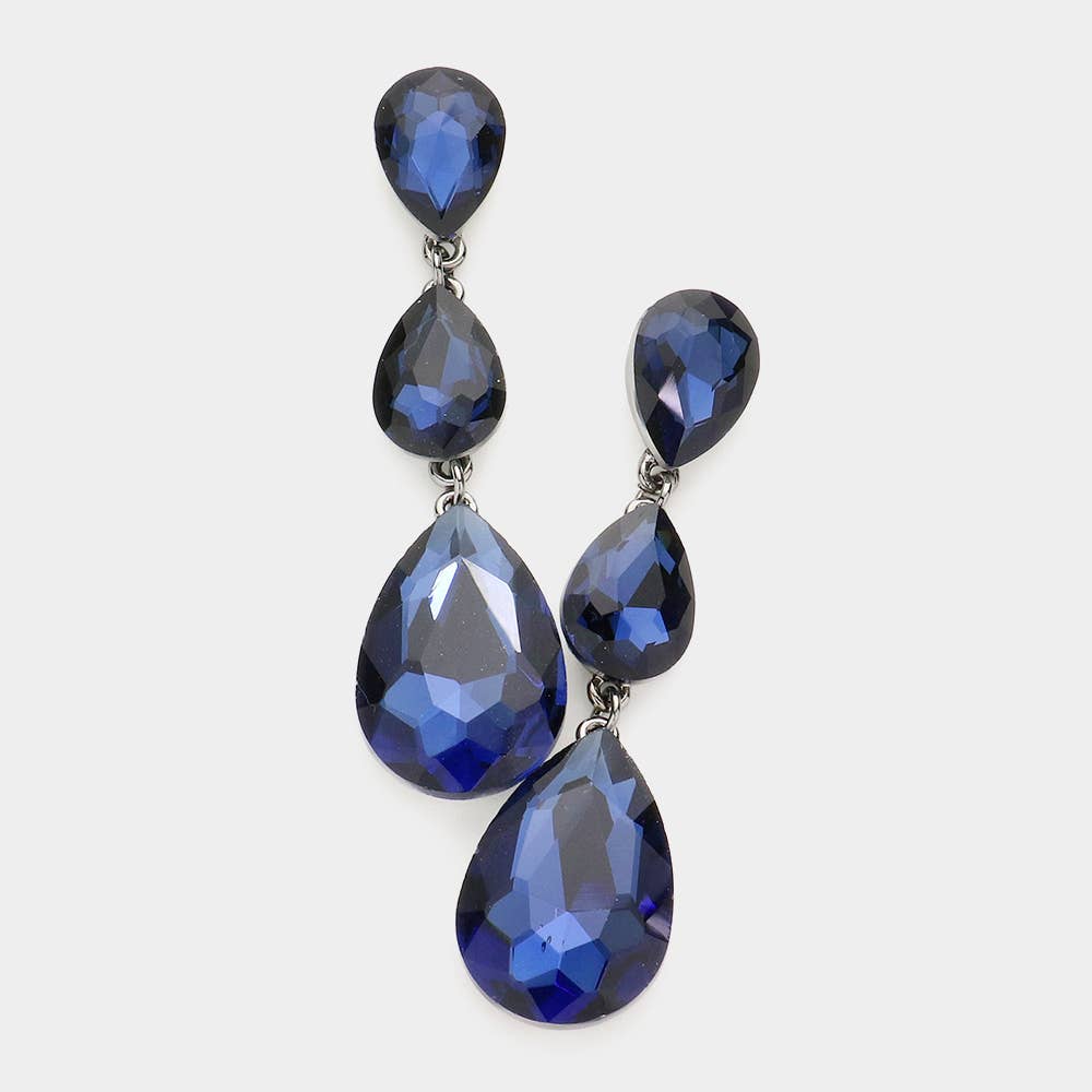 Triple Glass Crystal Teardrop Evening Earrings: Violet