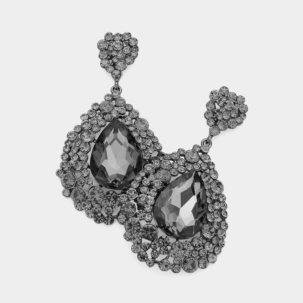 Teardrop Rhinestone Embellished Dangle Evening Earrings: Purple