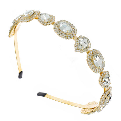 Baroque Rhinestone Crystal Gemstone w/ Halo Metal Headband: Gold