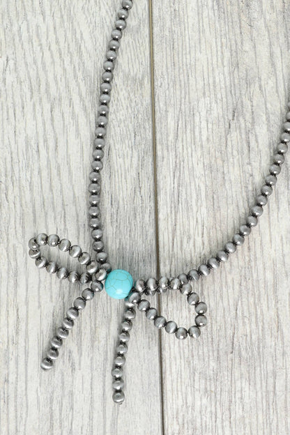 Western Bow Knot Pendant Pearl Bead Necklace