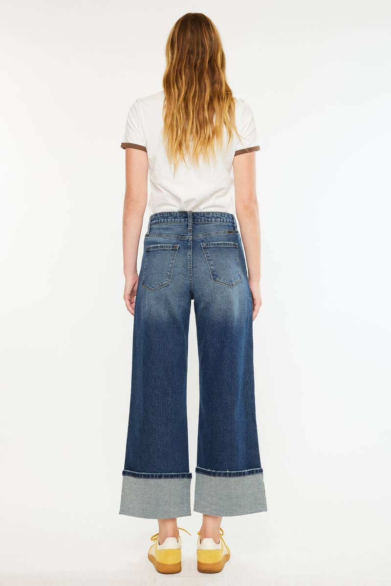 Kan Can High Rise Cuffed Wide Leg Jeans