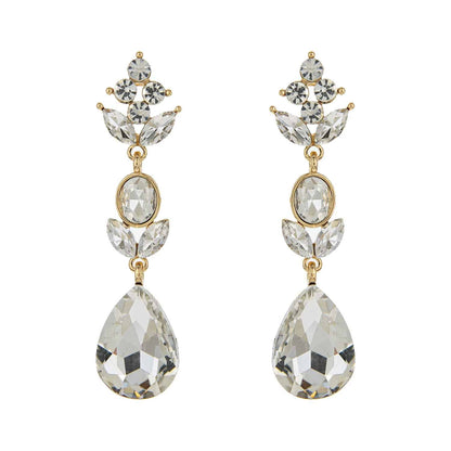 3-Tier Crystal Teardrop Floral Petal Earrings : Crystal