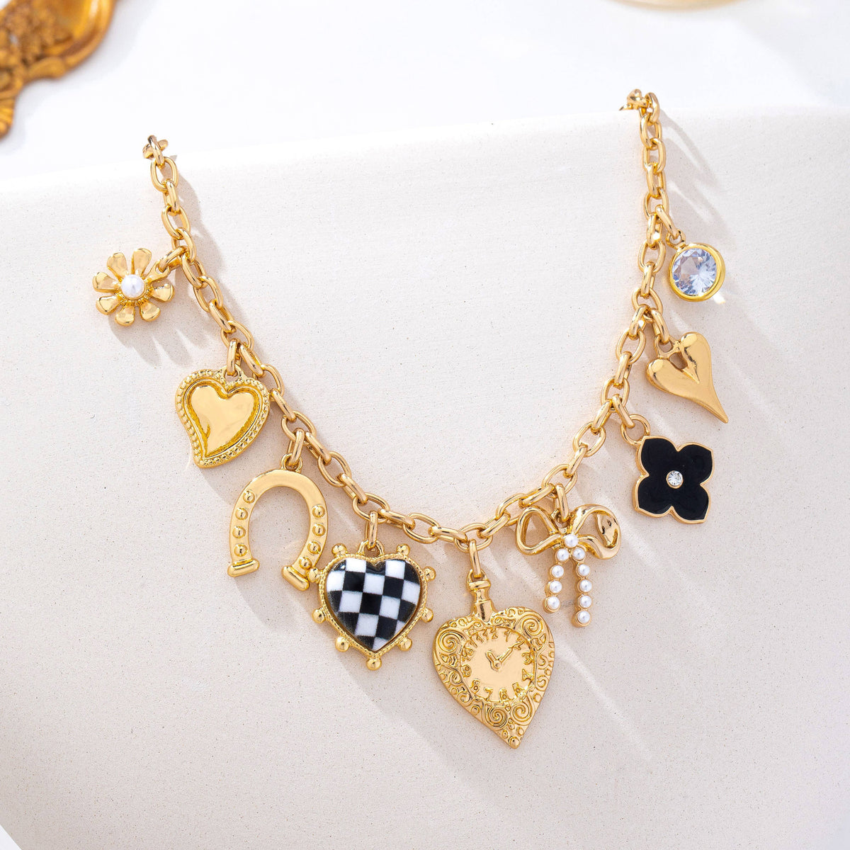 Checkered Heart Charm Necklace