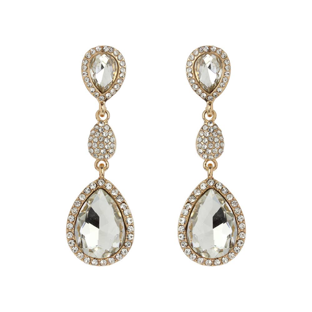 3 Tiered Teardrop Rhinestone Crystal & Pave Dangle Earrings: Lavender