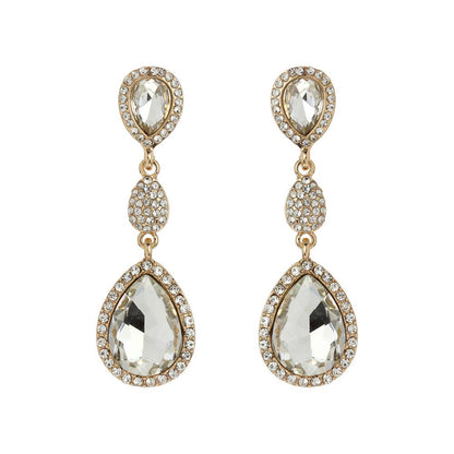 3 Tiered Teardrop Rhinestone Crystal & Pave Dangle Earrings: Lavender