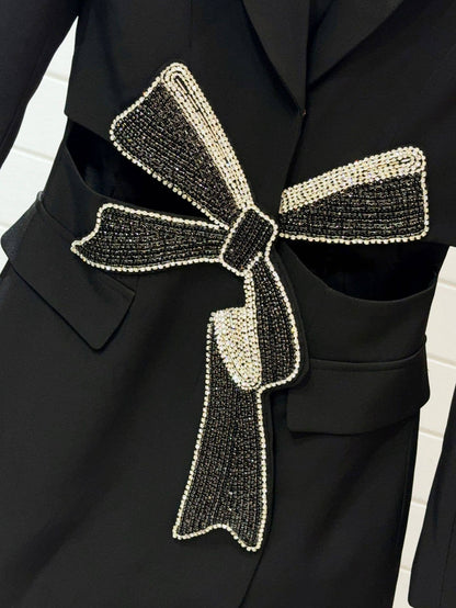 BL10Y Slim Suit Dress with Diamond Bow & Waist Cutout: Long sleeves / English / M