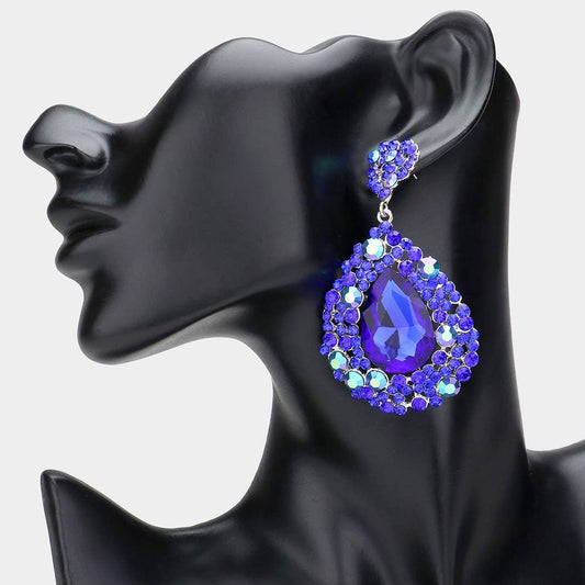 Teardrop Rhinestone Embellished Dangle Evening Earrings: SAPP