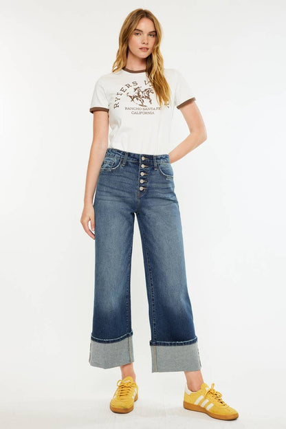 Kan Can High Rise Cuffed Wide Leg Jeans