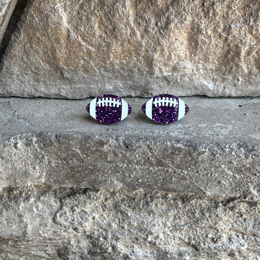 Purple Football Glitter Studs