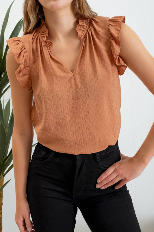 Cinnamon Ruffle Blouse