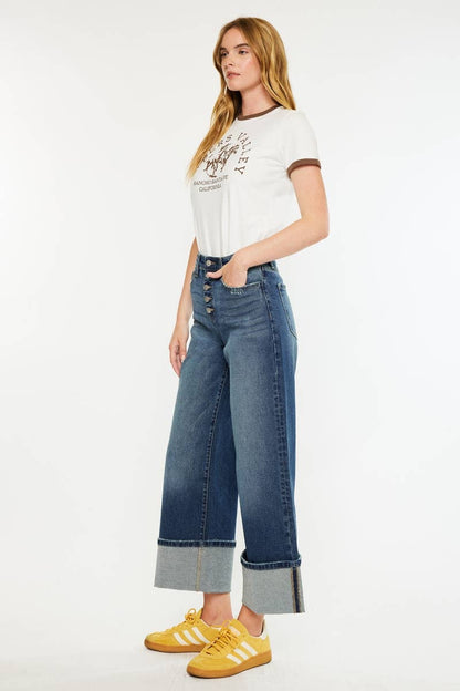 Kan Can High Rise Cuffed Wide Leg Jeans